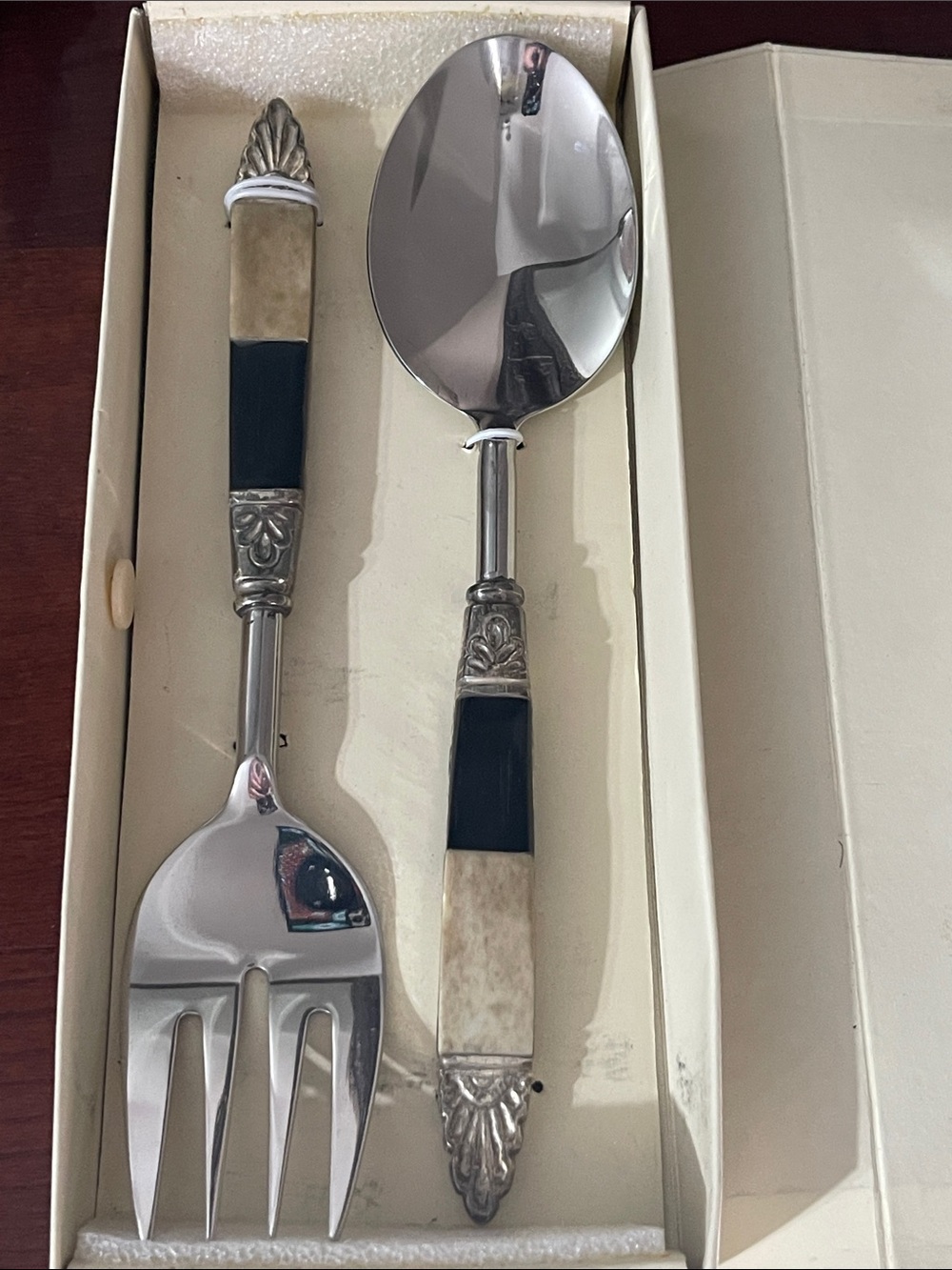 Pottery Barn Black and White Serving Spoon & Fork Set